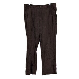 Eddie Bauer 100% Linen Pants Womens Size 14 Brown Casual Straight Leg Pockets